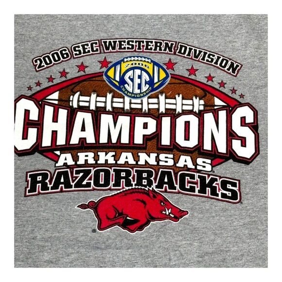 2006 SEC Western Division Champions Arkansas Razorbacks T-Shirt Football Gray L - Picture 1 of 6